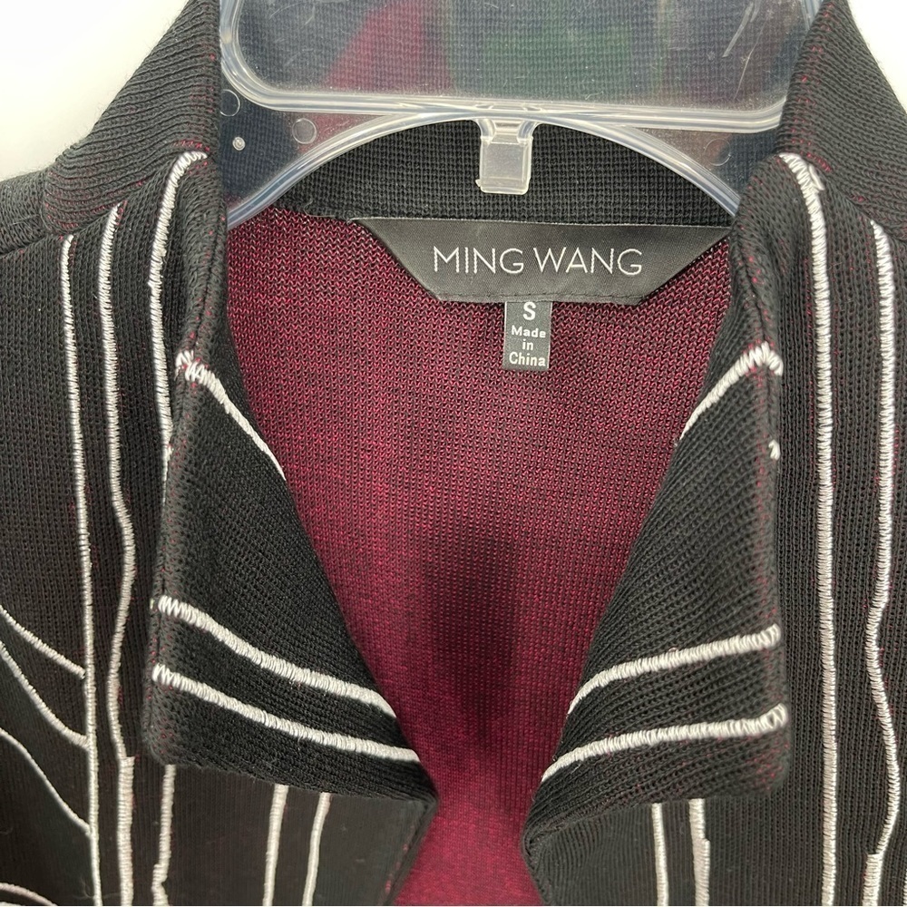 Ming Wang Womens size Small Open Cardigan Jacket Black Red white 3/4 sleeves - Picture 4 of 9